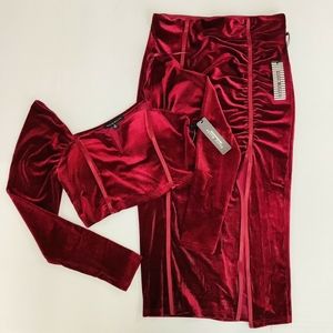 Burgundy Corduroy Velvet 2piece outfit